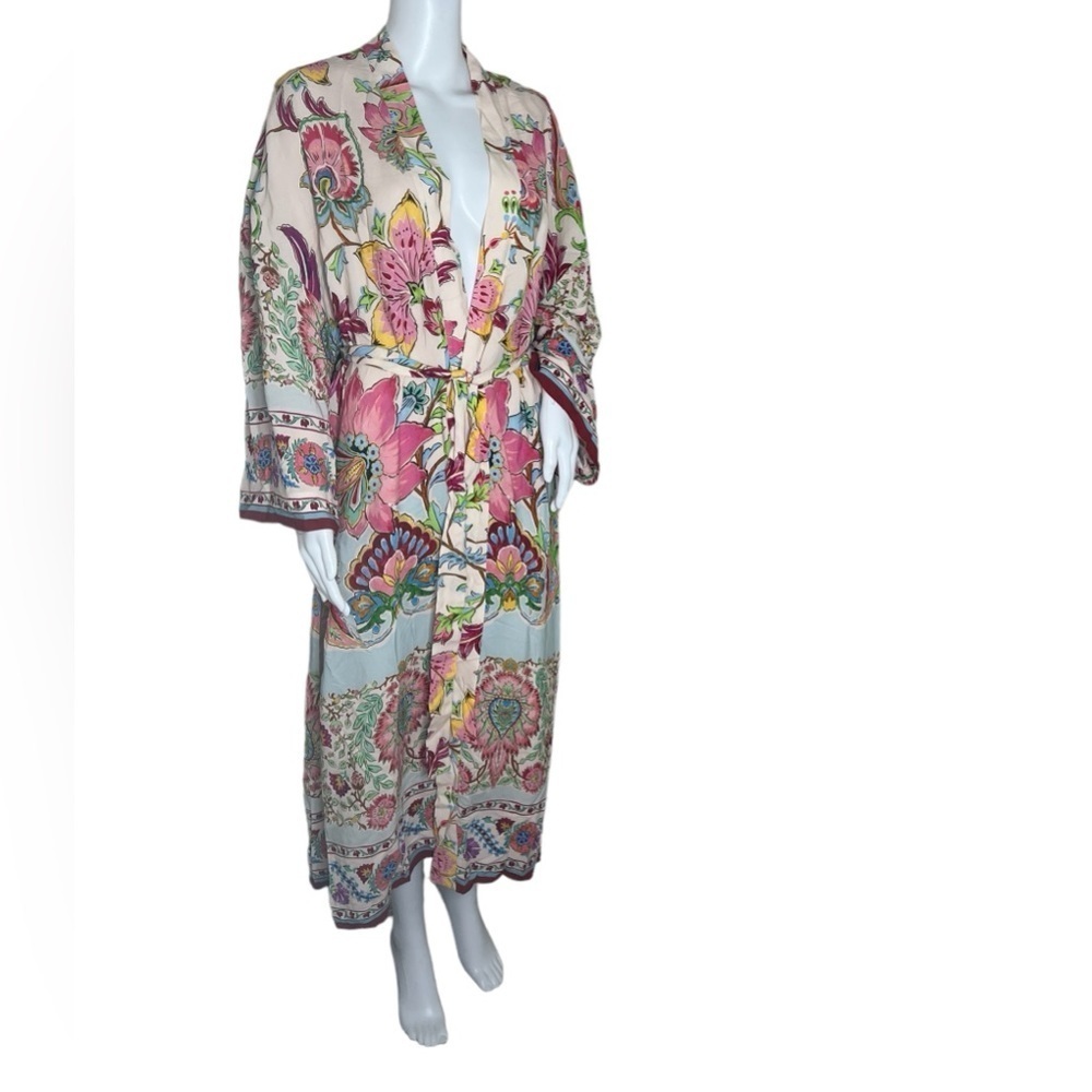 Zara Floral Printed Long Kimono Belted Bohemian Blogger - Picture 3 of 15